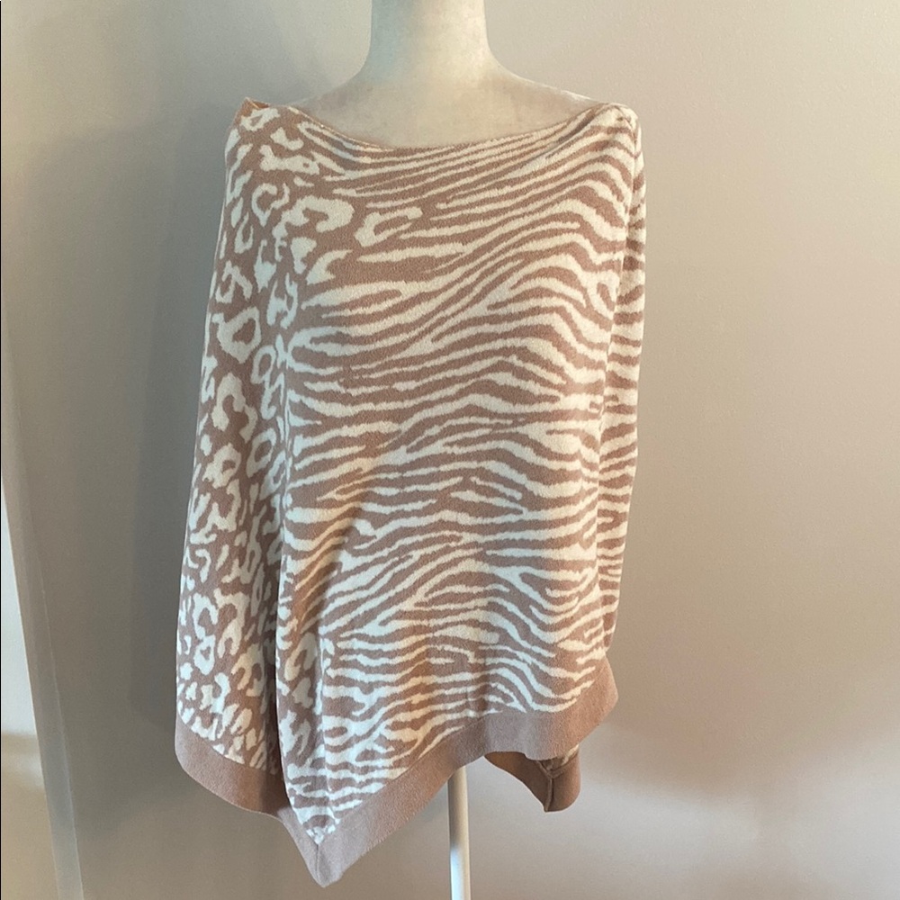 Barefoot Dreams Animal Print Poncho - Cream and Tan - Picture 1 of 6